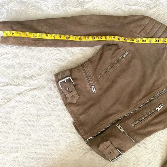 All Saints Biker Goat Leather Jacket Brown 4 Small Moto Motorcycle Distressed
